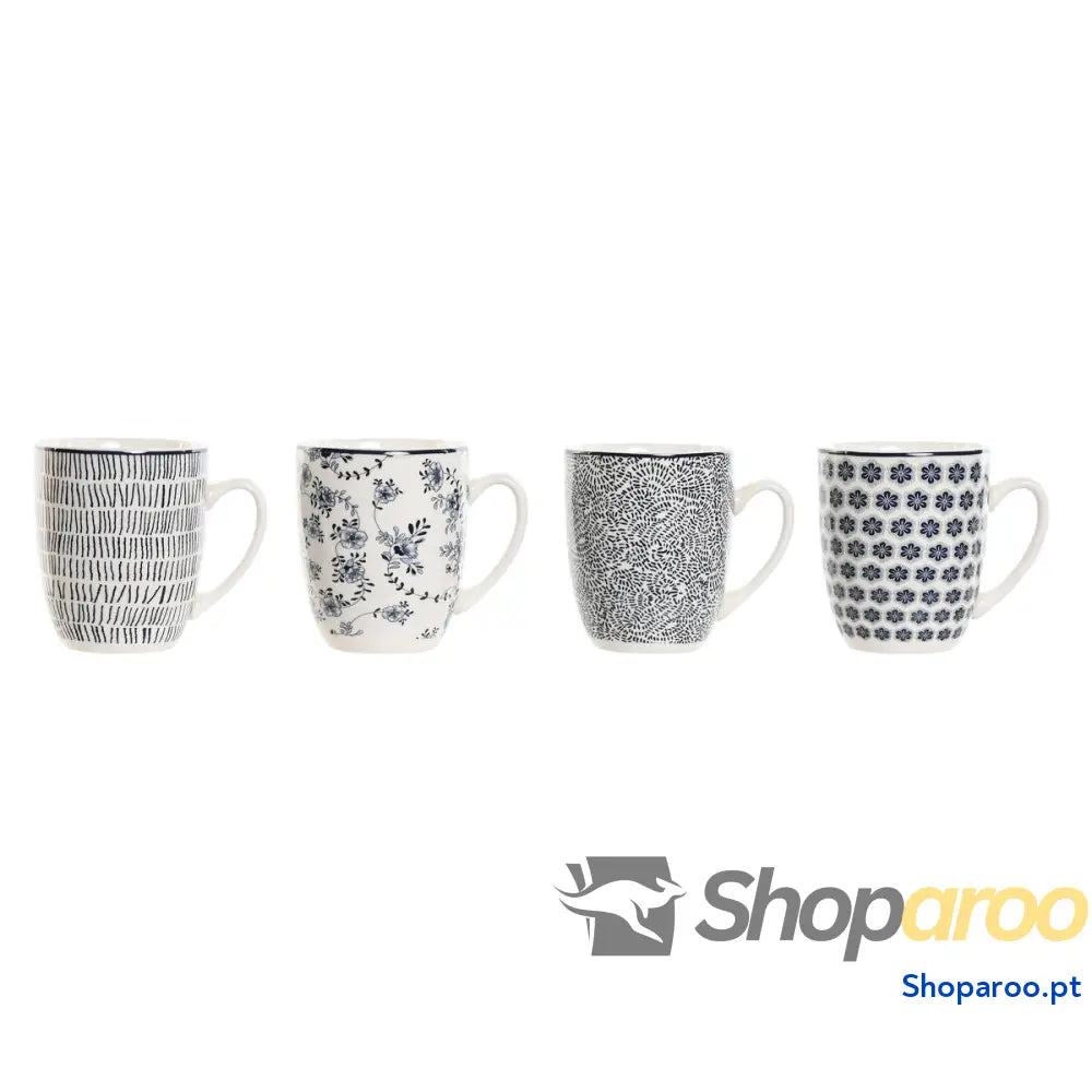 Conjunto de 4 Canecas Home ESPRIT Azul Branco Porcelana 340 ml