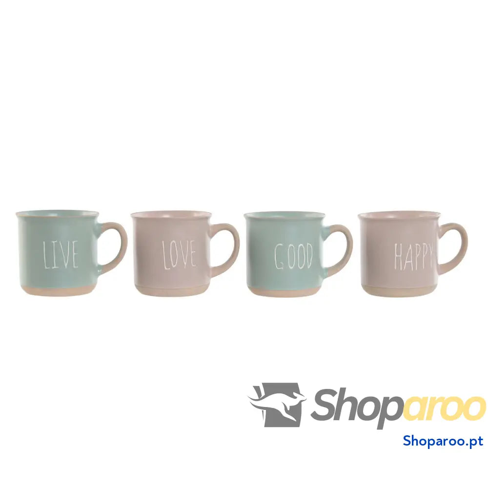 Conjunto de 4 Canecas Home ESPRIT Azul Cor Rosa Grés 355 ml 9,7 x 7 9,2 cm