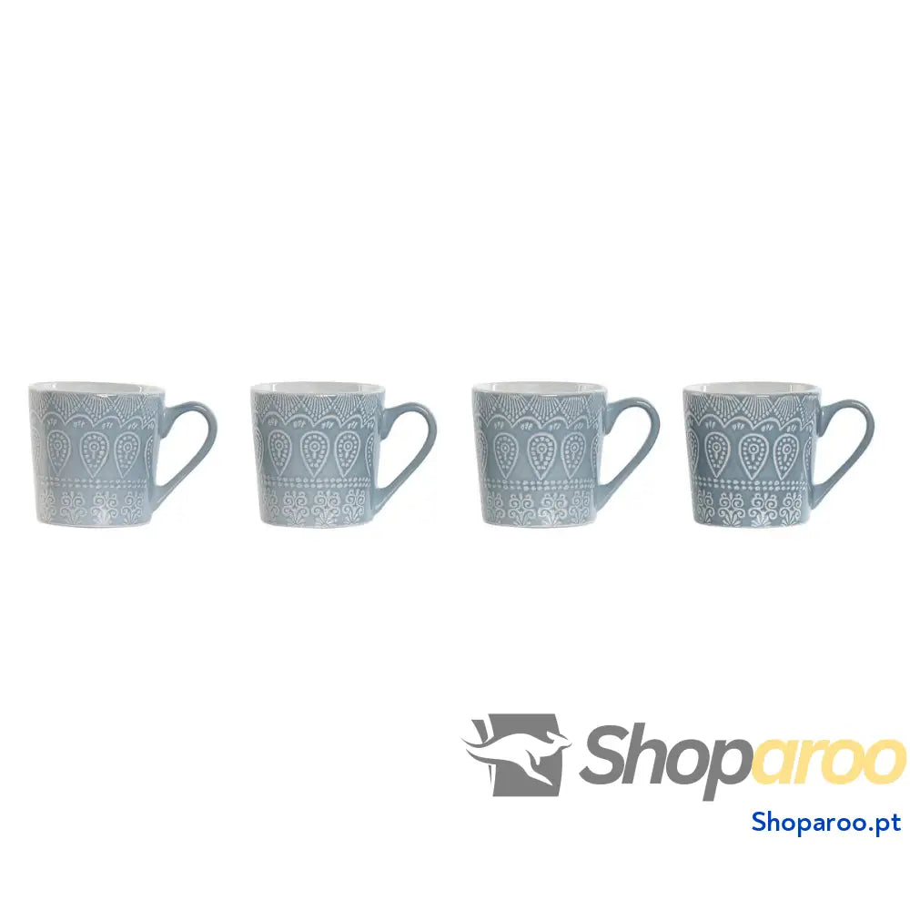 Conjunto de 4 Canecas Home ESPRIT Azul Grés 340 ml 13 x 9,5 9,2 cm Mandala