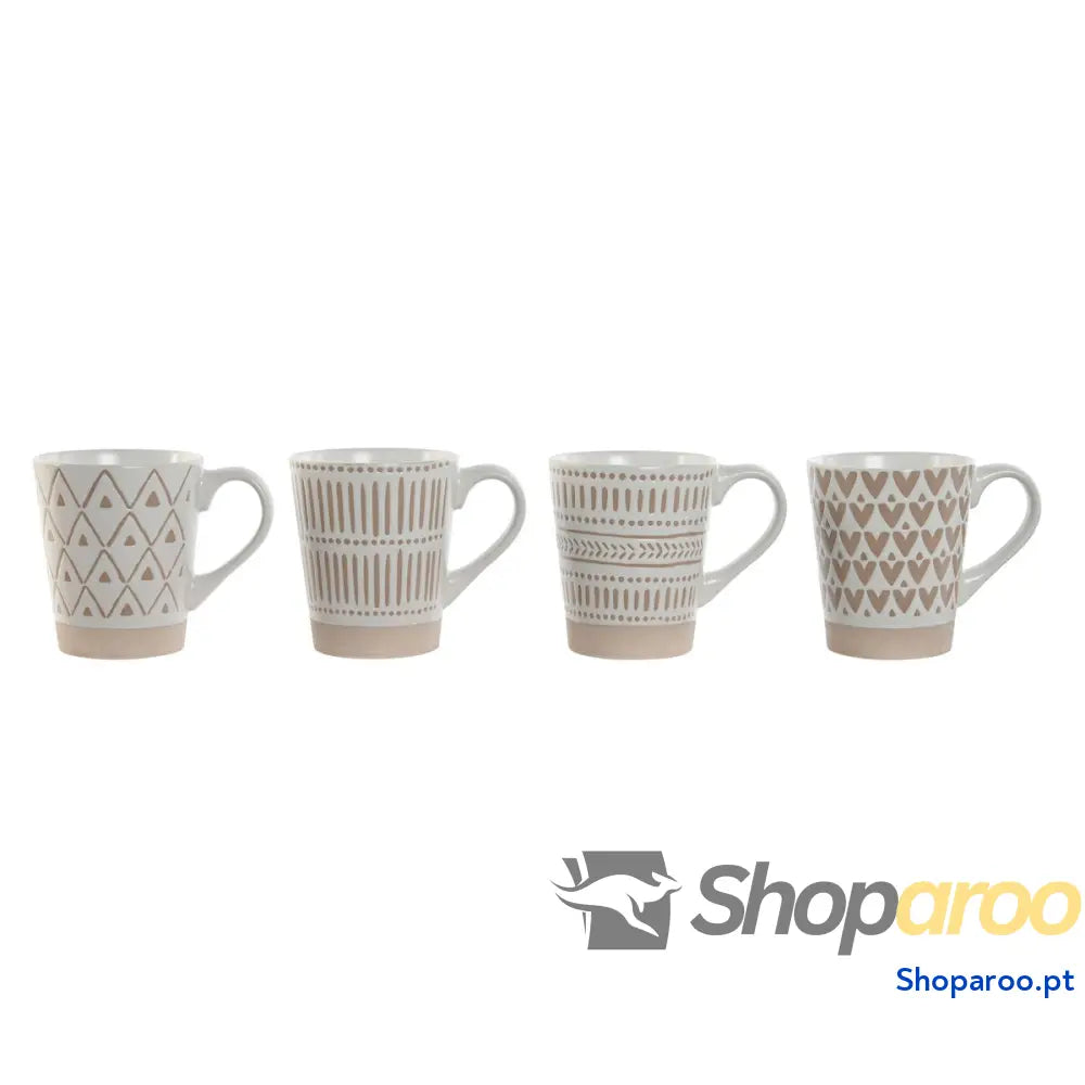 Conjunto de 4 Canecas Home ESPRIT Branco Bege Grés 360 ml 9 x 7 10,6 cm