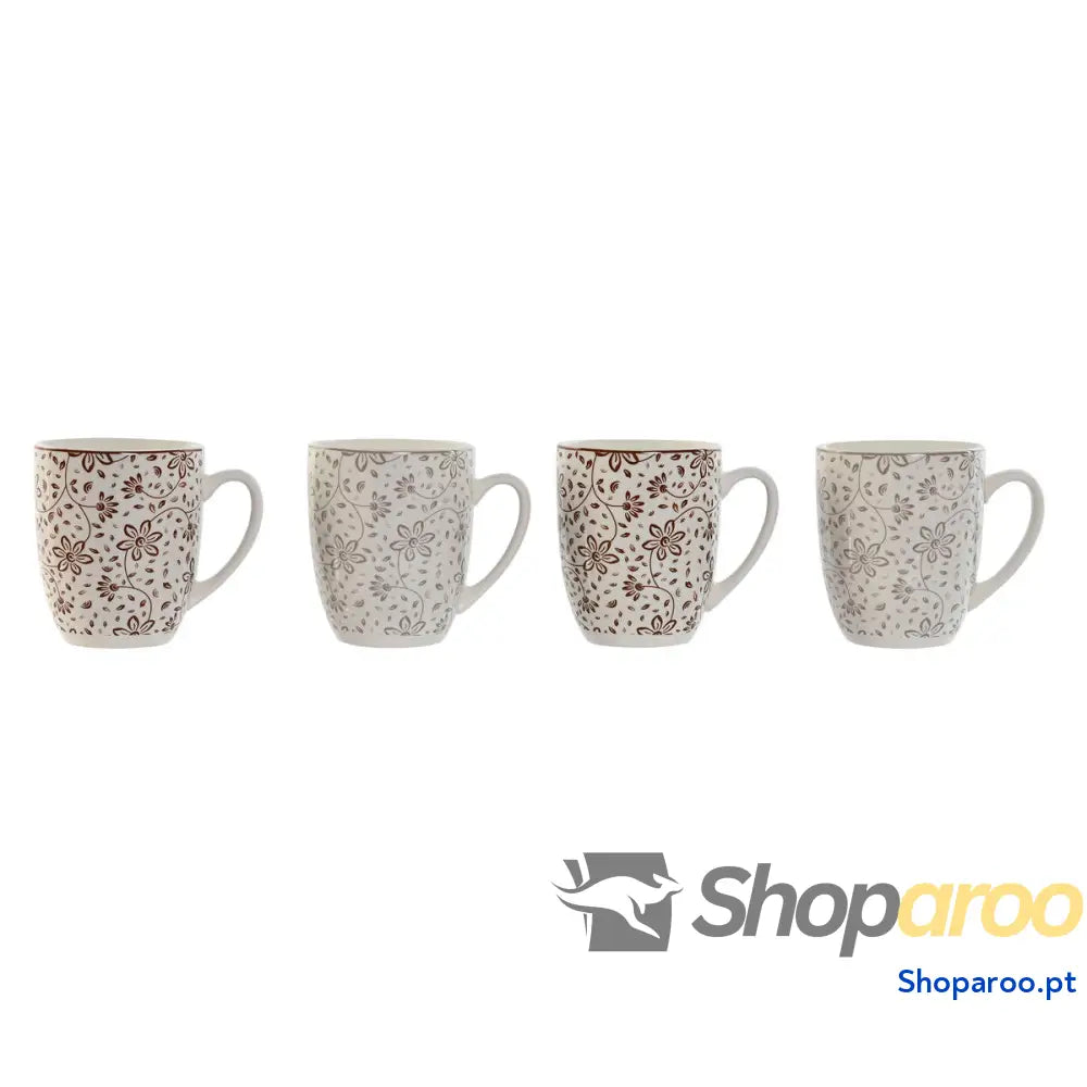 Conjunto de 4 Canecas Home ESPRIT Castanho Bege Bloemen 340 ml