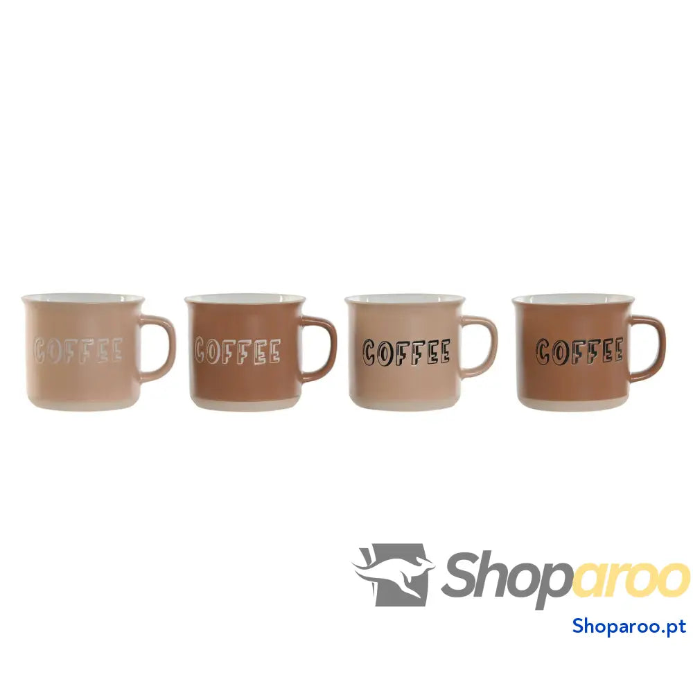 Conjunto de 4 Canecas Home ESPRIT Castanho Grés 285 ml 9 x 7 8 cm