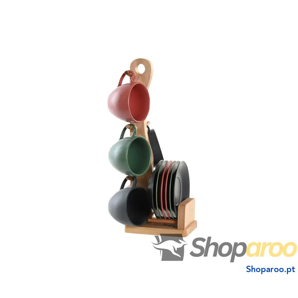 Conjunto de 6 Chávenas com Prato DKD Home Decor Verde Cor Rosa Cinzento escuro Grés 150 ml 16 x 17 35 cm