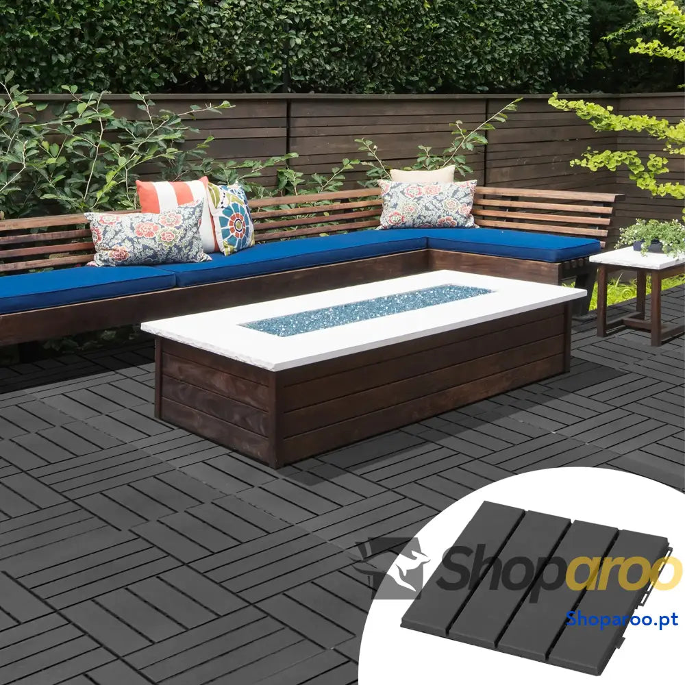 Conjunto de 9 Estrados 30x30cm com Área de 0.81 m² para Exterior e Interior Estrados com Sistema Click com Superfície Antiderrapante para Balcão Terraço Jardim Preto