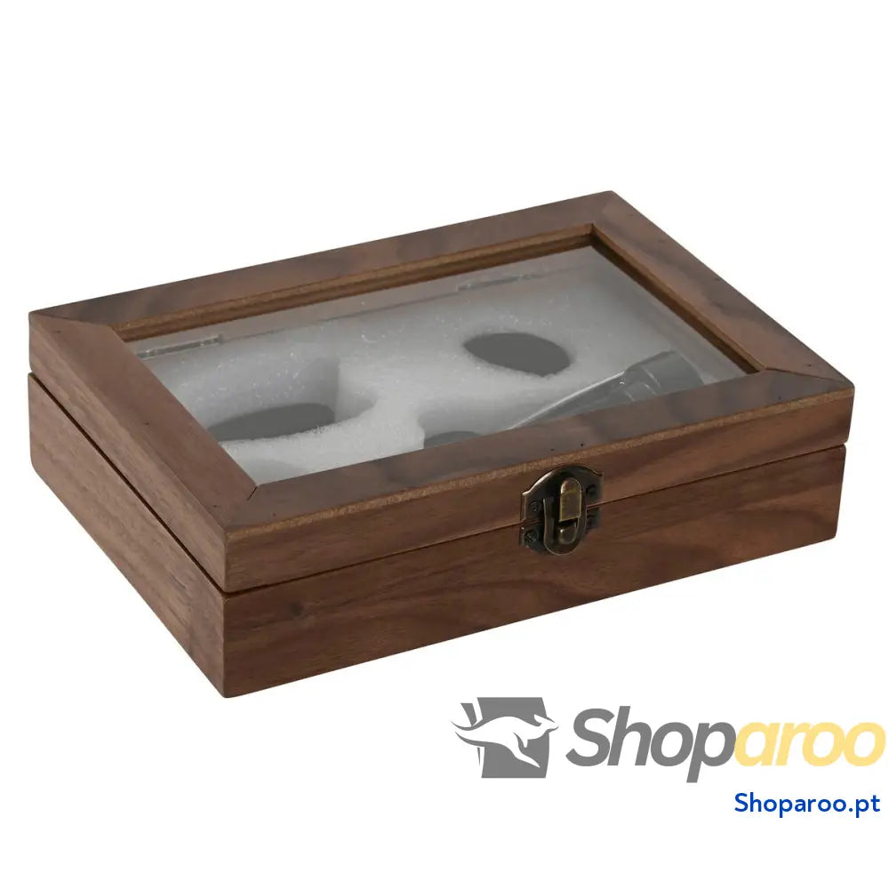 Conjunto de Acessórios para Vinho Home ESPRIT Preto Natural Aço inoxidável Madeira MDF 21 x 14,5 x 5,4 cm