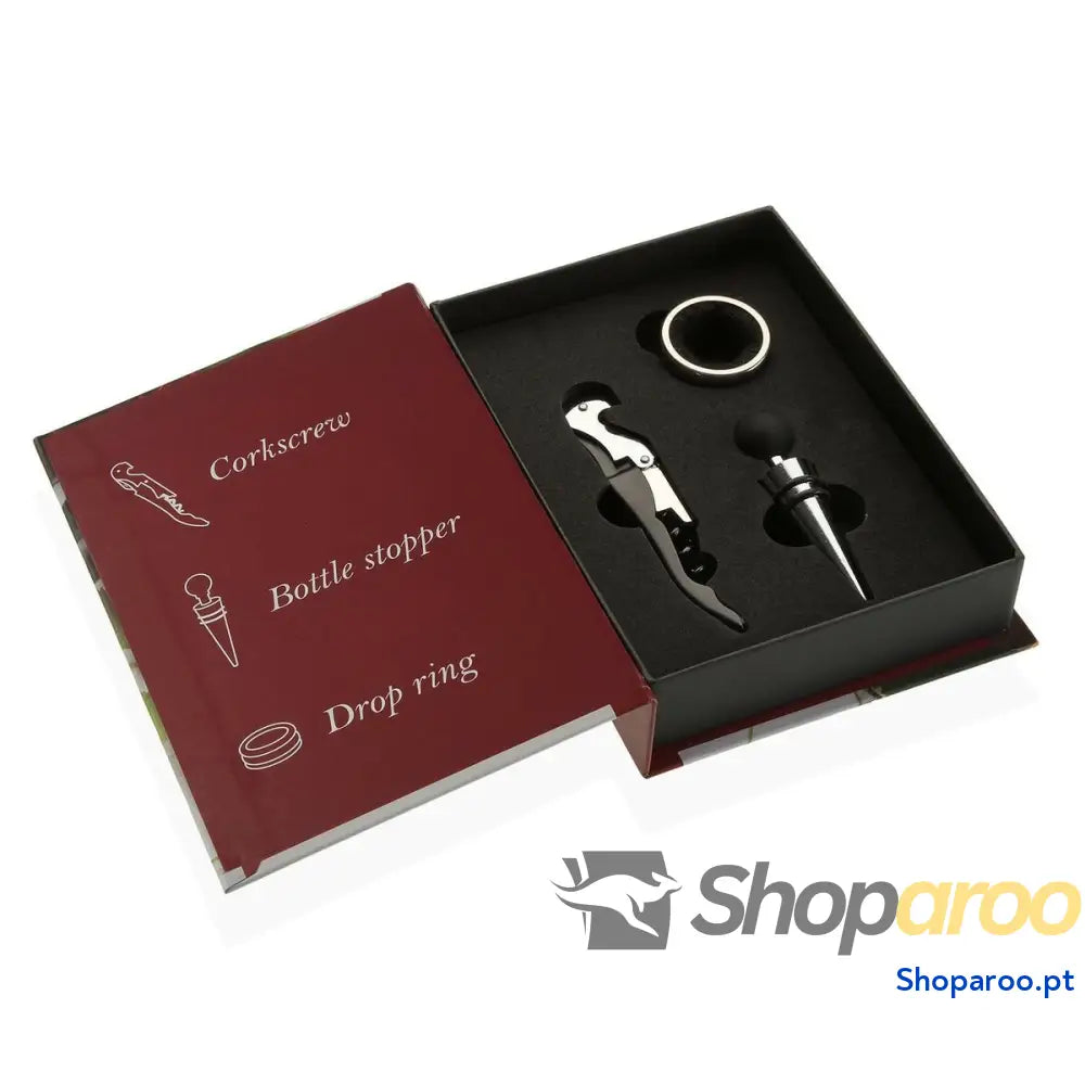Conjunto de Acessórios para Vinho Versa Livro Madeira 4 x 22 x 16,5 cm