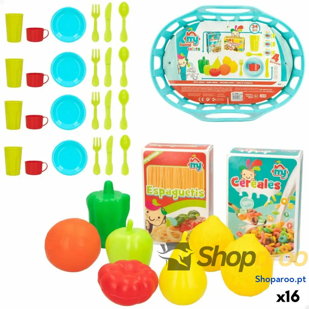 Conjunto de Alimentos de Brincar Colorbaby Equipamentos e utensílios de cozinha 34 Peças 33 Peças (16 Unidades)
