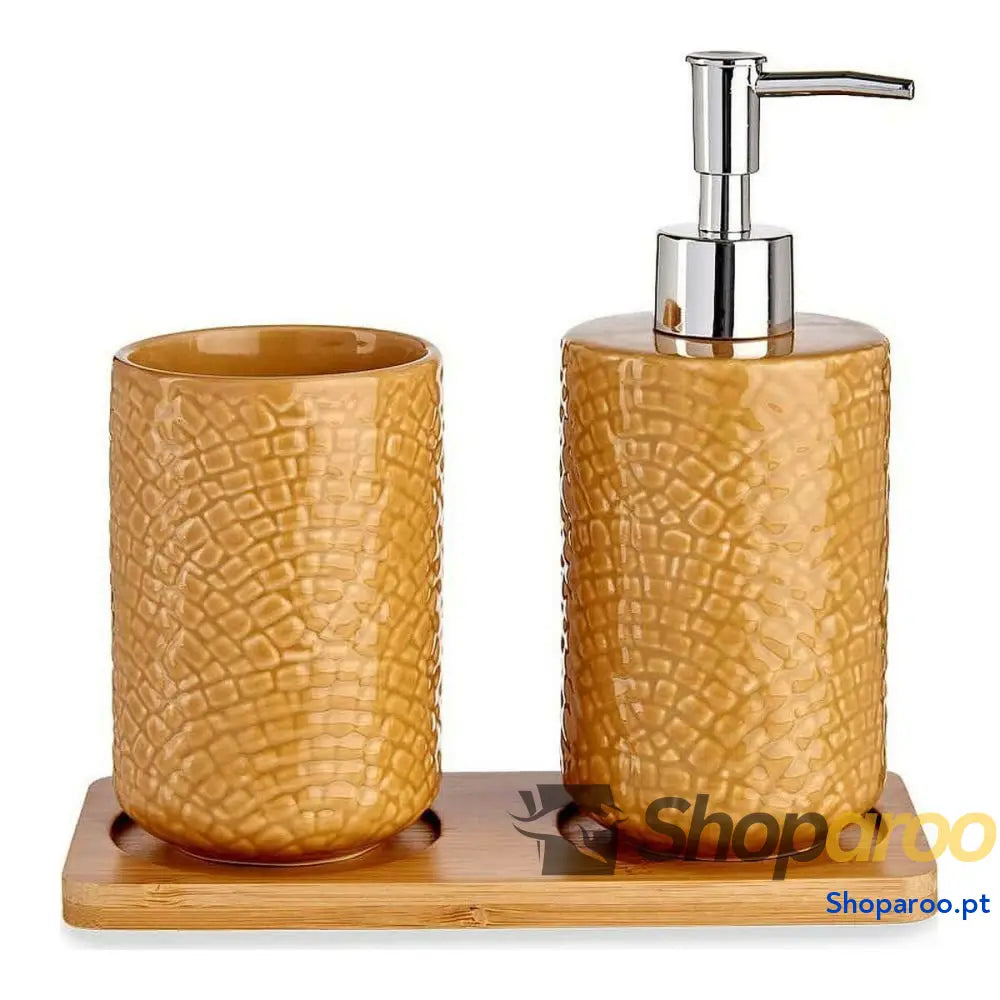 Conjunto de Banho Berilo PLH03242 3 Camel Bambu Polipropileno ABS Pleinen 9 x 18,5 20 cm