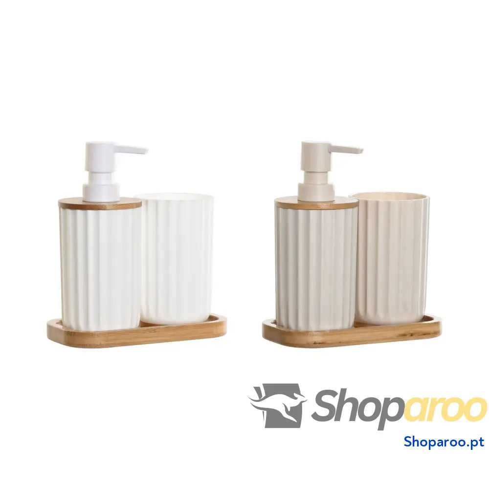 Conjunto de Banho DKD Home Decor Branco Bege Bambu poliestireno 16 x 9 18 cm 3 Peças (2 Unidades)