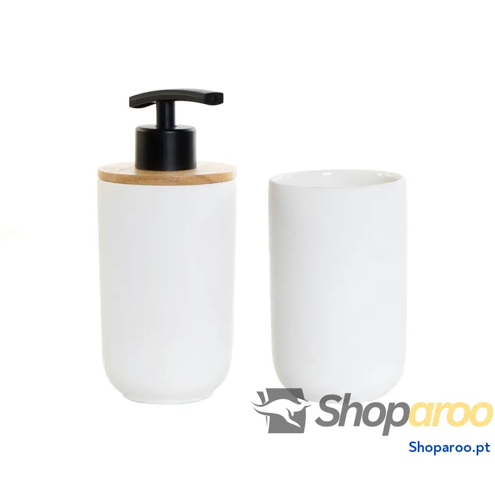Conjunto de Banho DKD Home Decor Branco Branco/Preto Metal Bambu Grés Escandinavo 30 x 40 cm 8 18 (2 Unidades)