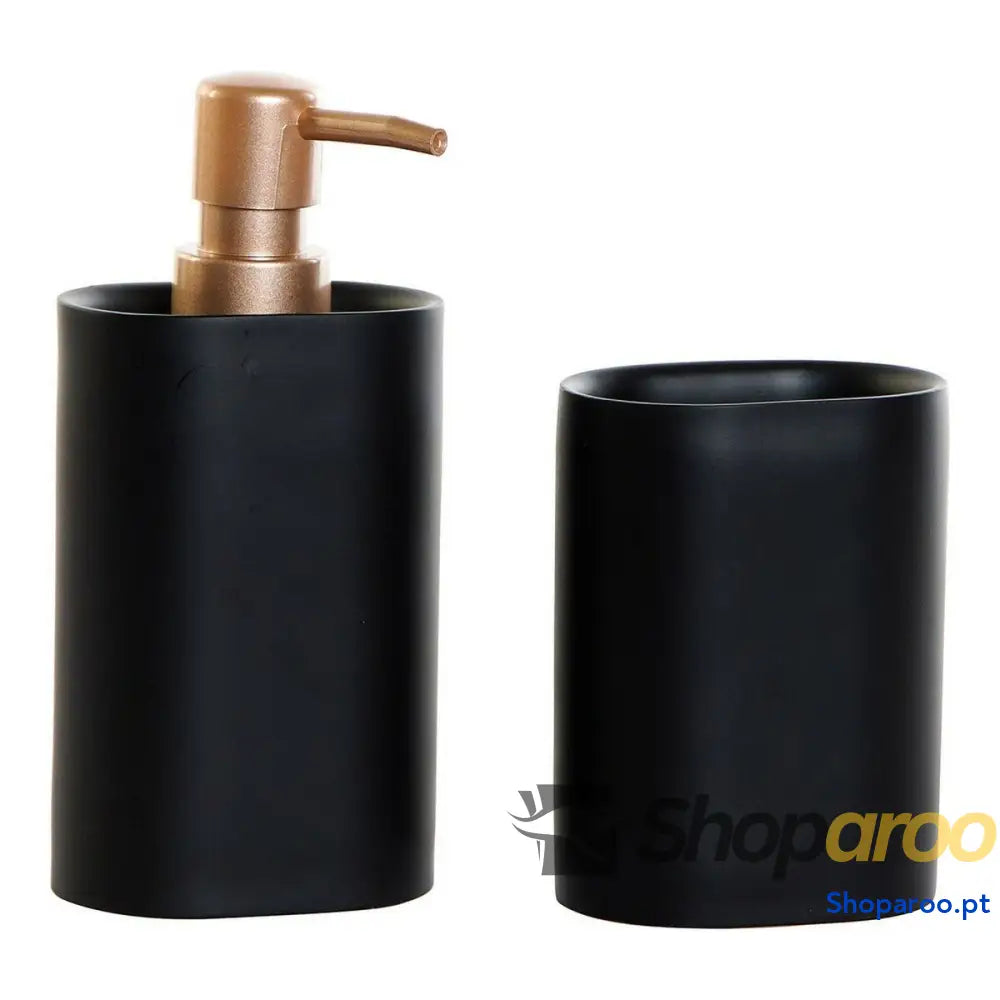Conjunto de Banho DKD Home Decor Preto Dourado PVC Resina Glam 8,5 x 6 18 cm (2 Unidades)