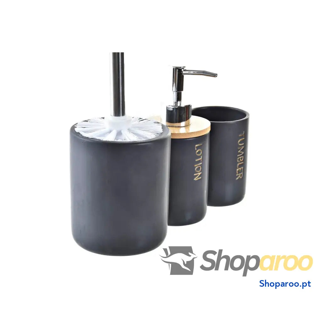 Conjunto de Banho DKD Home Decor Preto Natural Bambu Dolomite 10,2 x 37,5 cm (3 Peças)