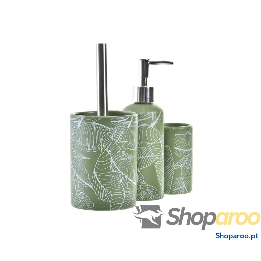 Conjunto de Banho DKD Home Decor Verde Prateado Polipropileno Dolomite Tropical Folha planta 9,5 x 37 cm