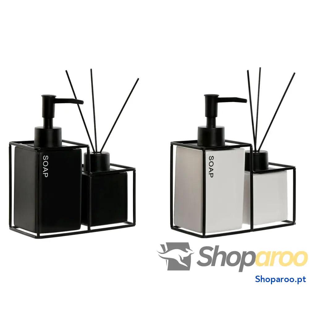Conjunto de Banho Home ESPRIT Branco Preto Metal Dolomite 14,5 x 8 17 cm 2 Peças (2 Unidades)