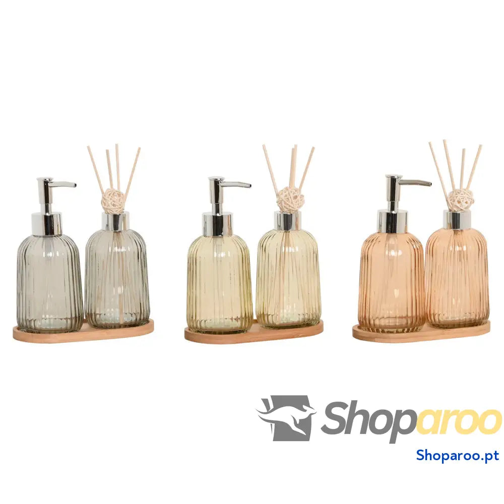 Conjunto de Banho Home ESPRIT Cinzento Laranja Âmbar Bambu Cristal 3 Peças