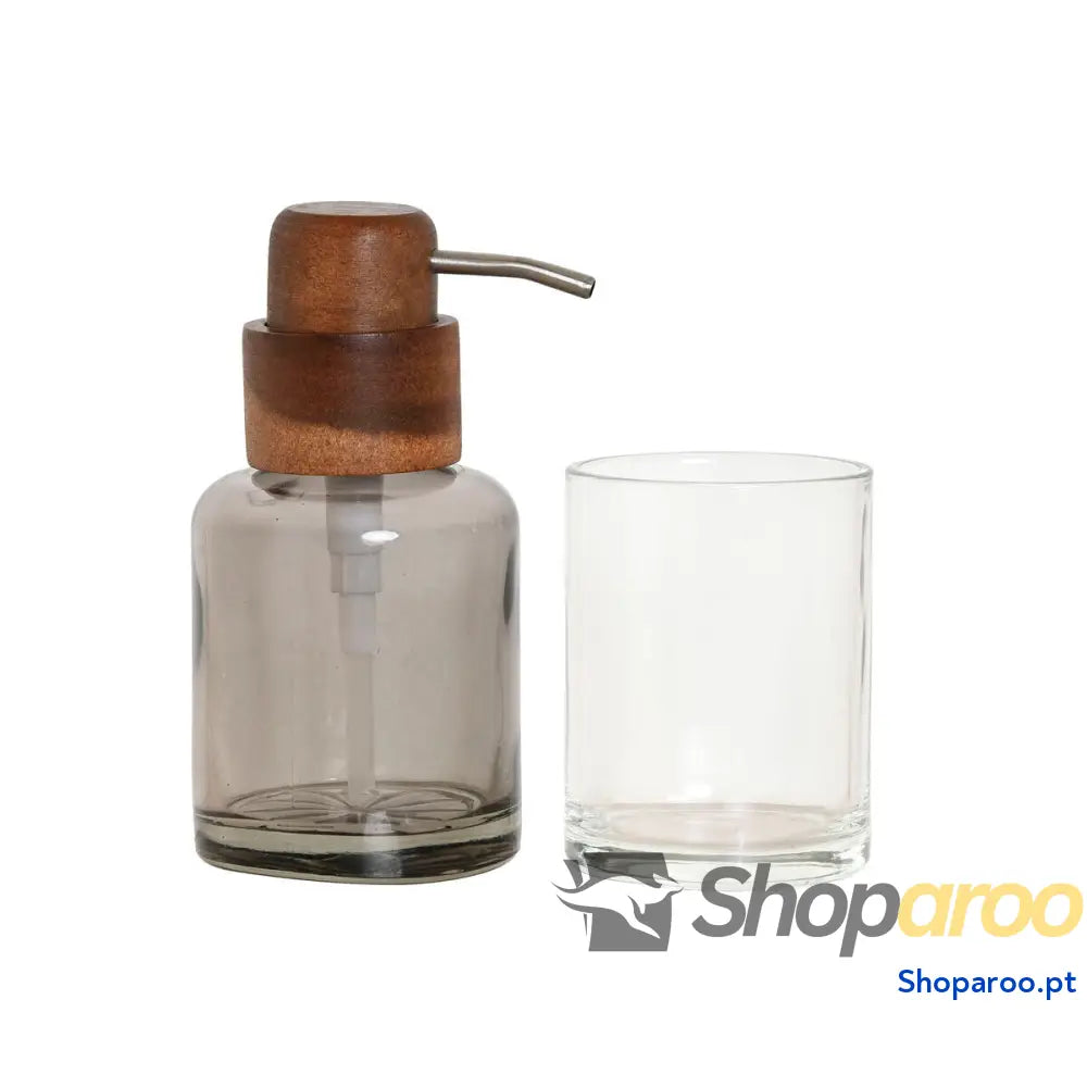 Conjunto de Banho Home ESPRIT Cinzento Transparente Alumínio Cristal Acácia 10 x 7 16 cm