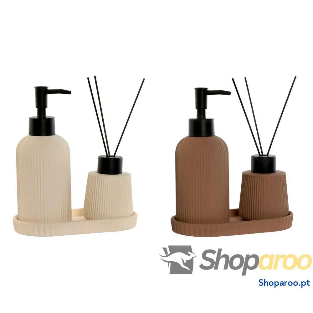 Conjunto de Banho Home ESPRIT Creme Terracota ABS Dolomite 17 x 9 2 cm 3 Peças (2 Unidades)