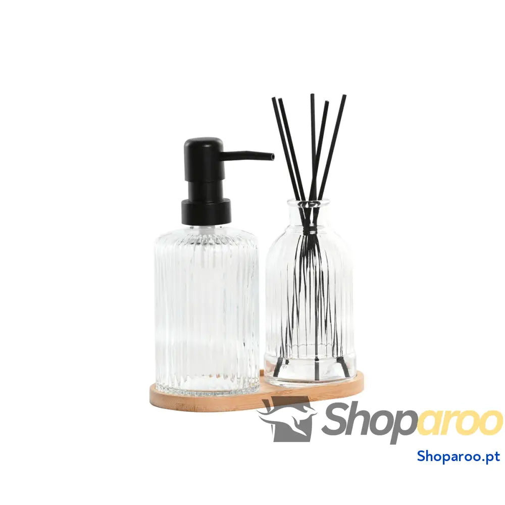 Conjunto de Banho Home ESPRIT Preto Transparente Bambu Cristal Moderno 3 Peças