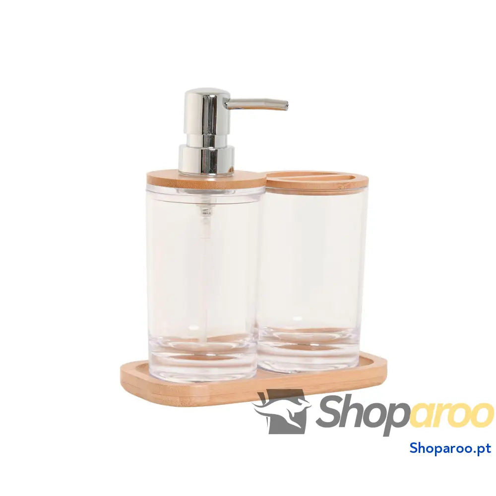Conjunto de Banho Home ESPRIT Transparente Natural Bambu Alumínio poliestireno 16 x 9 18 cm