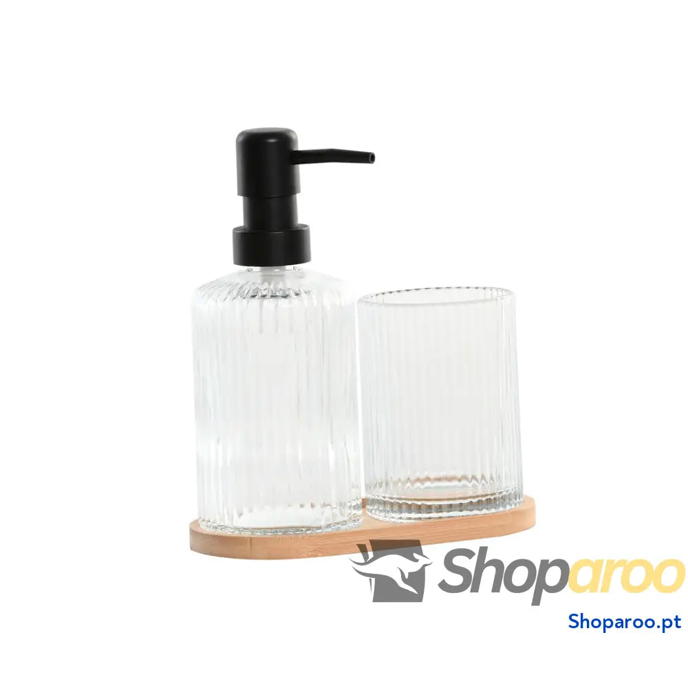 Conjunto de Banho Home ESPRIT Transparente Natural Bambu Cristal Moderno 3 Peças