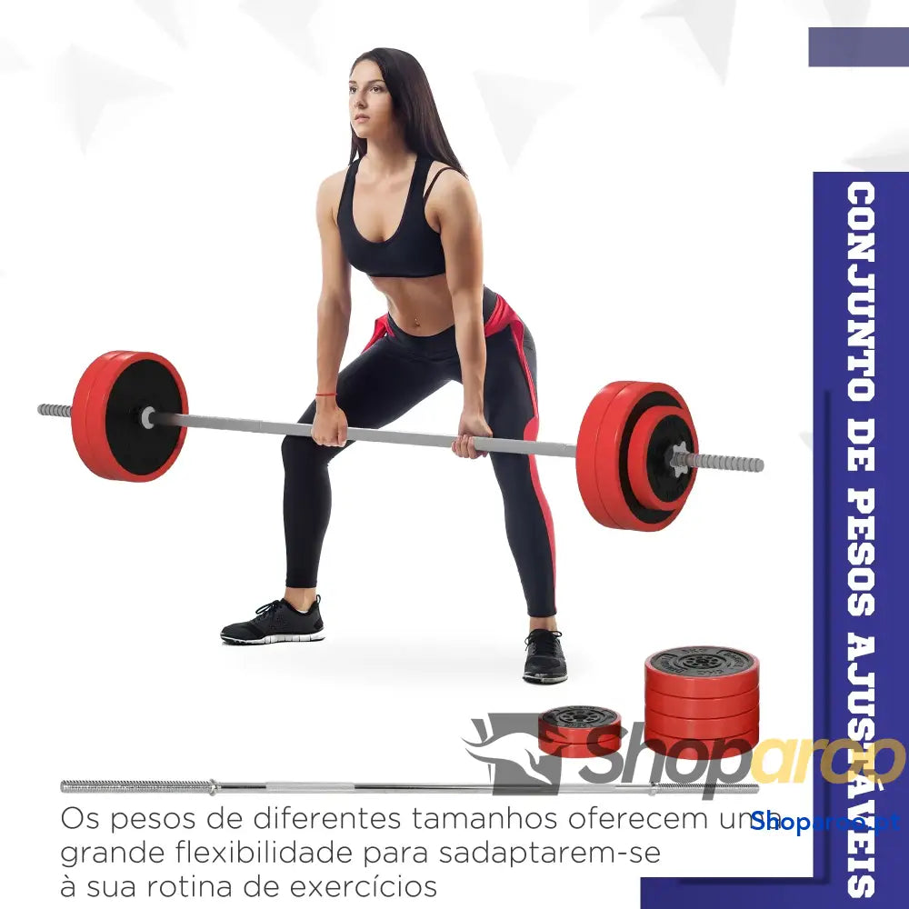 Conjunto de Barra Pesos 30 kg com Discos para Musculação