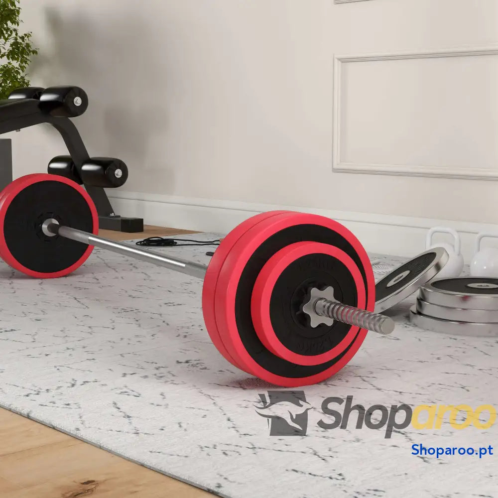 Conjunto de Barra Pesos 30 kg com Discos para Musculação