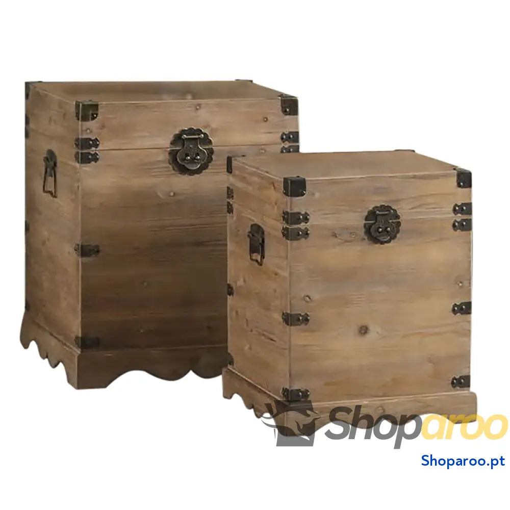 Conjunto de Baús DKD Home Decor Metal Abeto Madeira de abeto Oriental 50 x 50 x 61 cm 48 x 48 x 61 cm 50 x 50 x 60 cm (2 Unidade