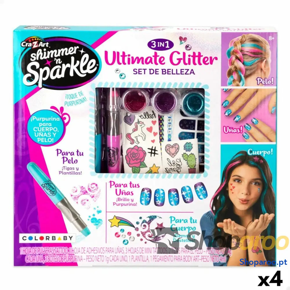 Conjunto de Beleza Cra-Z-Art 2 x 13 x 2 cm Infantil Unhas Cabelo Corpo Purpurina 4 Unidades
