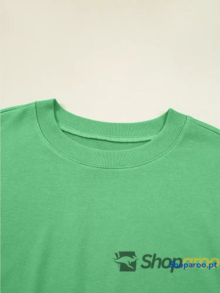 Conjunto de blusa curta com manga abalonada e ombro descaído calças largas cordão