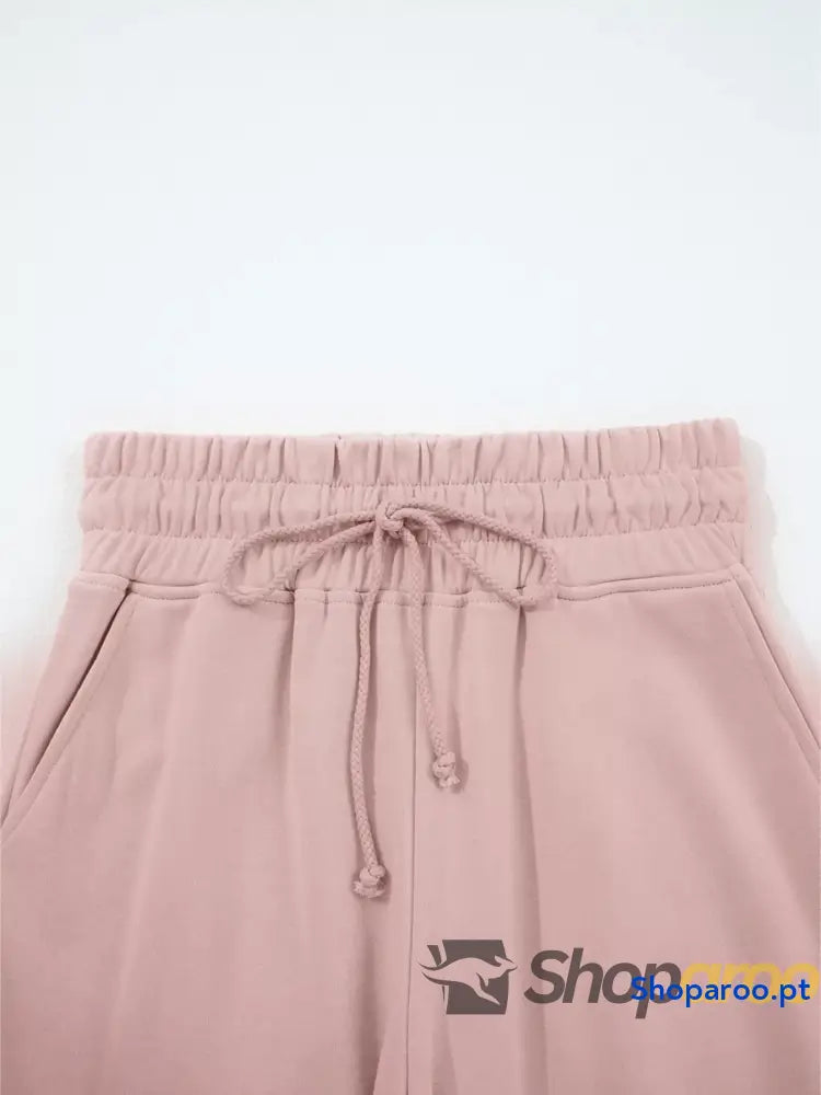 Conjunto de blusa curta com manga abalonada e ombro descaído calças largas cordão