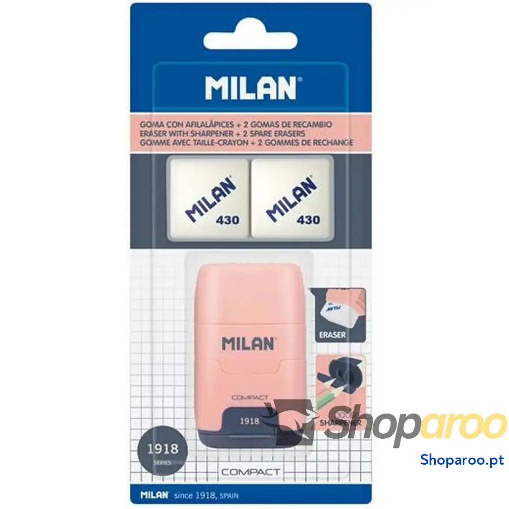 Conjunto de Borracha e Afiador Milan 1918 Cor de Rosa