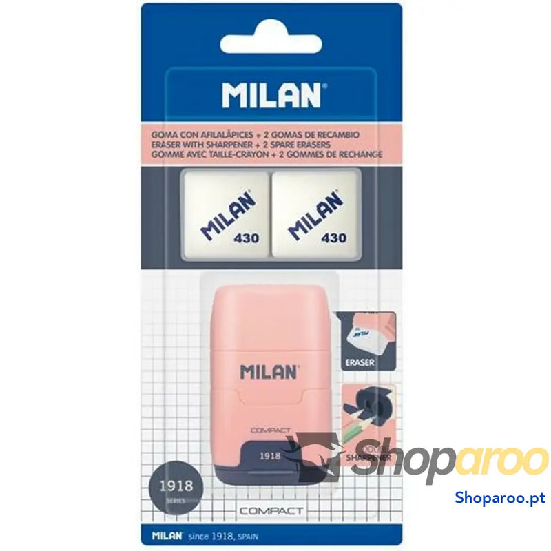 Conjunto de Borracha e Afiador Milan 1918 Cor de Rosa