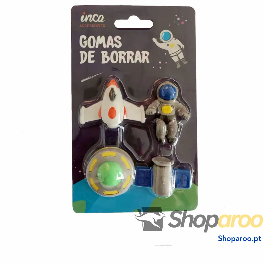 Conjunto de Borrachas Inca   Astronauta Nave Espacial 4 Peças