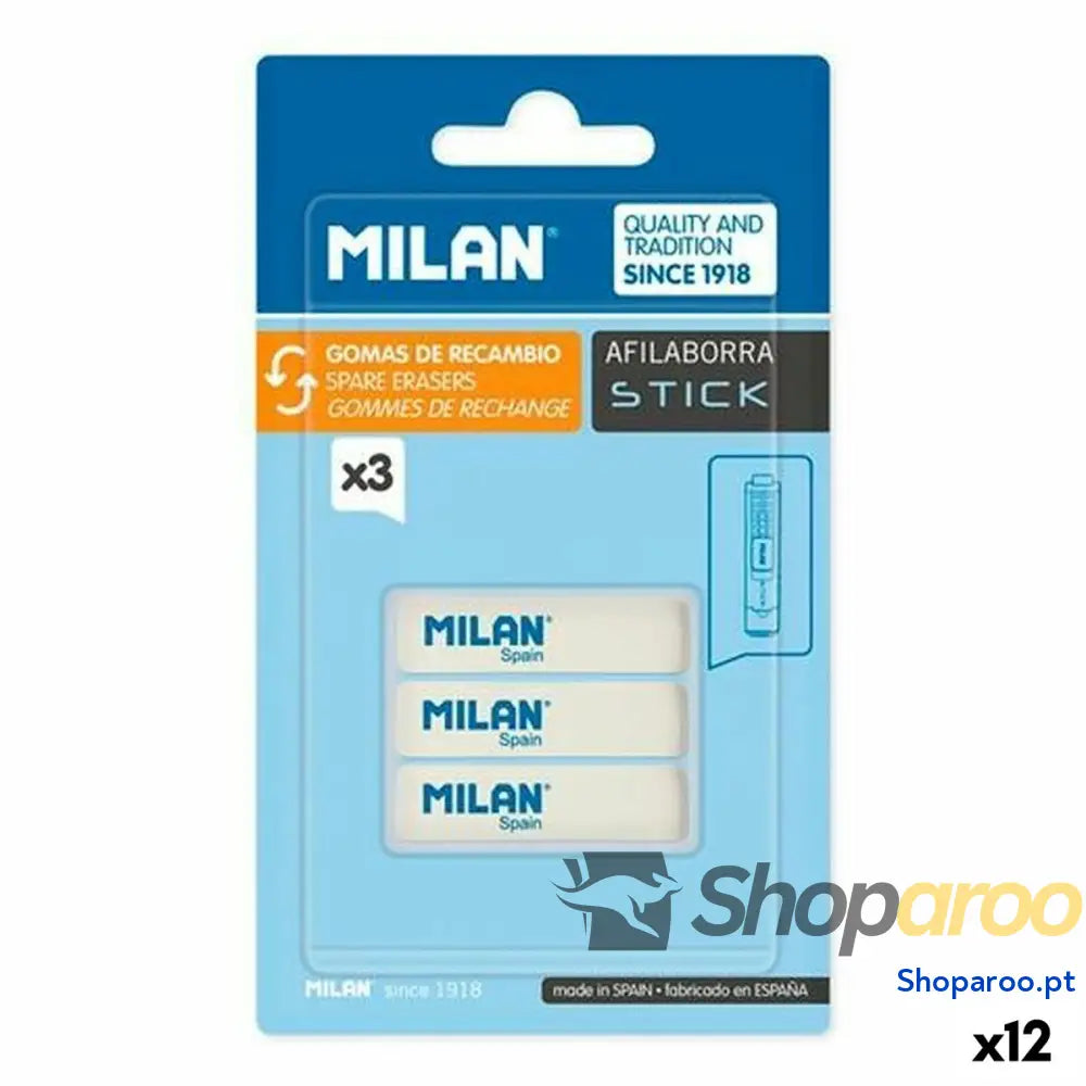 Conjunto de Borrachas Milan AFILABORRA STICK Branco 3 Peças (12 Unidades)