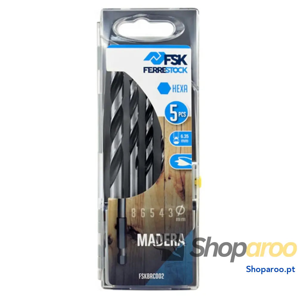 Conjunto de brocas Ferrestock 3 / 4 / 5 / 6 / 8 mm Madeira Sextavado