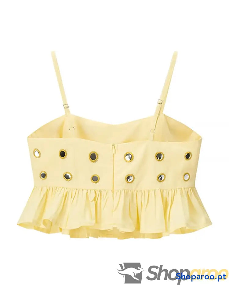 Conjunto de camisola com ilhós e saia bolha