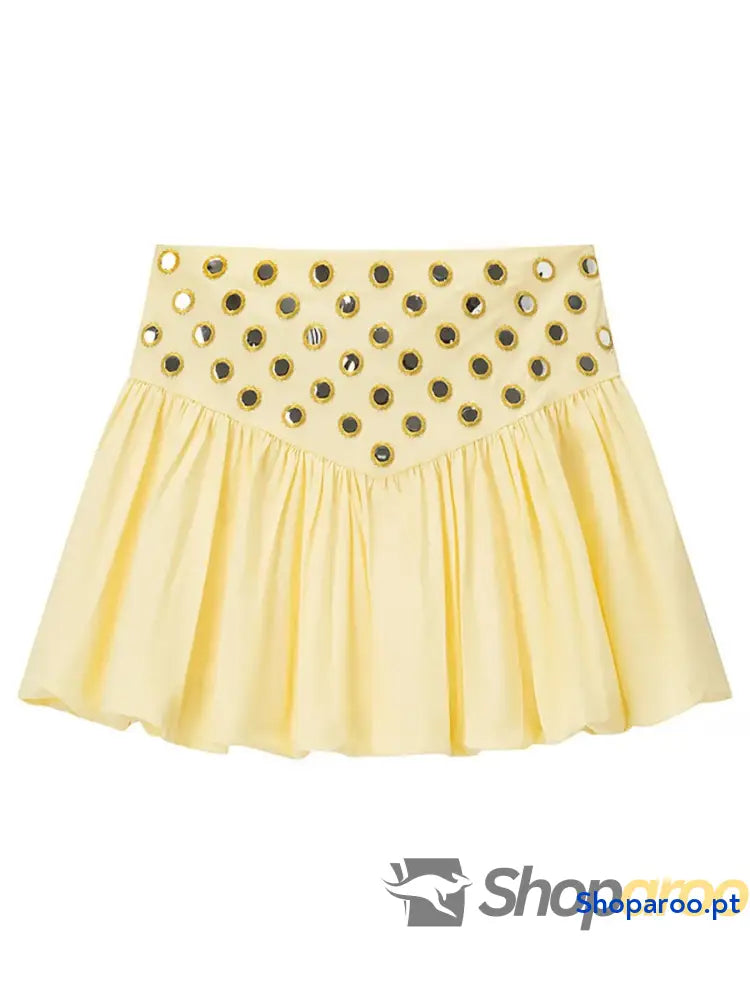 Conjunto de camisola com ilhós e saia bolha