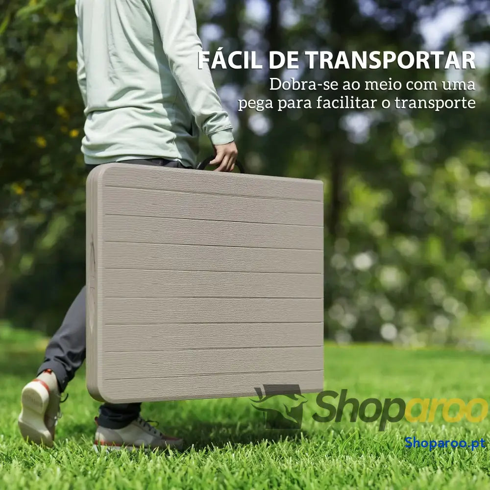 Conjunto de Campismo Dobrável 3 Peças Inclui 1 Mesa 180x74x74 cm e 2 Bancos 182x28x42 Efeito Madeira Castanho