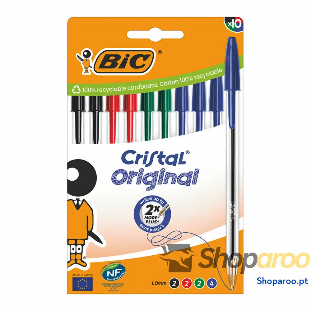 Conjunto de Canetas Bic Cristal Azul Preto Vermelho Verde (10 Unidades)