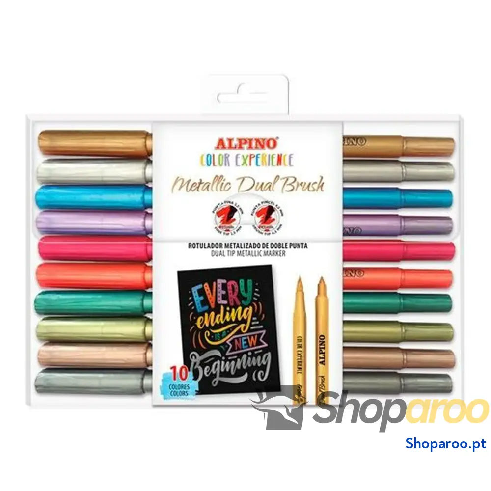 Conjunto de Canetas de Feltro Alpino Color Experience Multicolor Ponta dupla Pincel 10 Peças