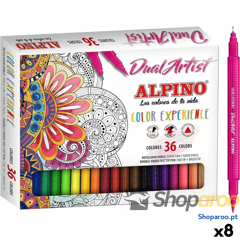 Conjunto de Canetas de Feltro Alpino Dual Artist Multicolor (8 Unidades)