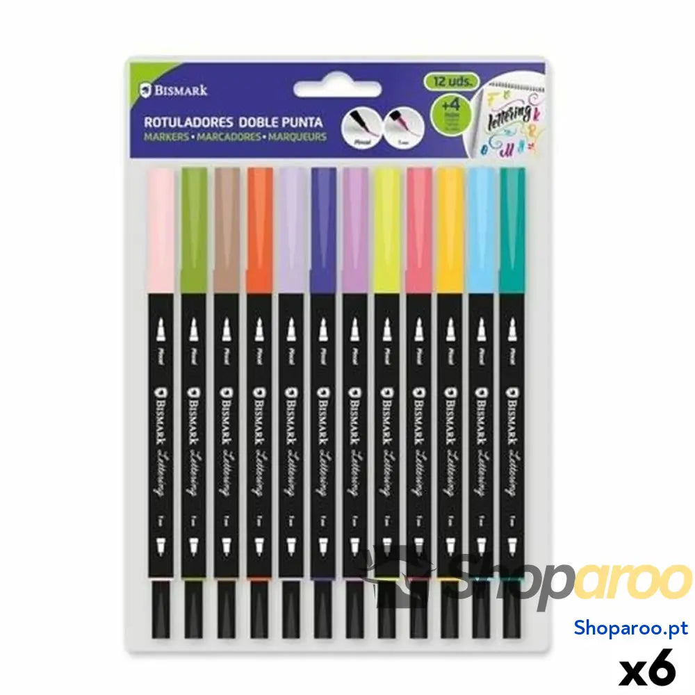 Conjunto de Canetas de Feltro Bismark LETTERING Multicolor 12 Peças (6 Unidades)