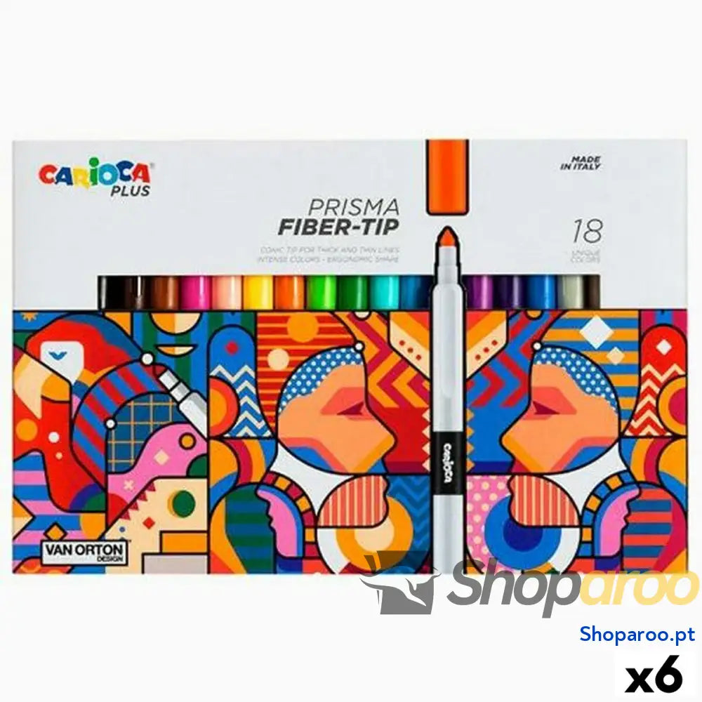Conjunto de Canetas de Feltro Carioca Prisma Multicolor 18 Peças (6 Unidades)
