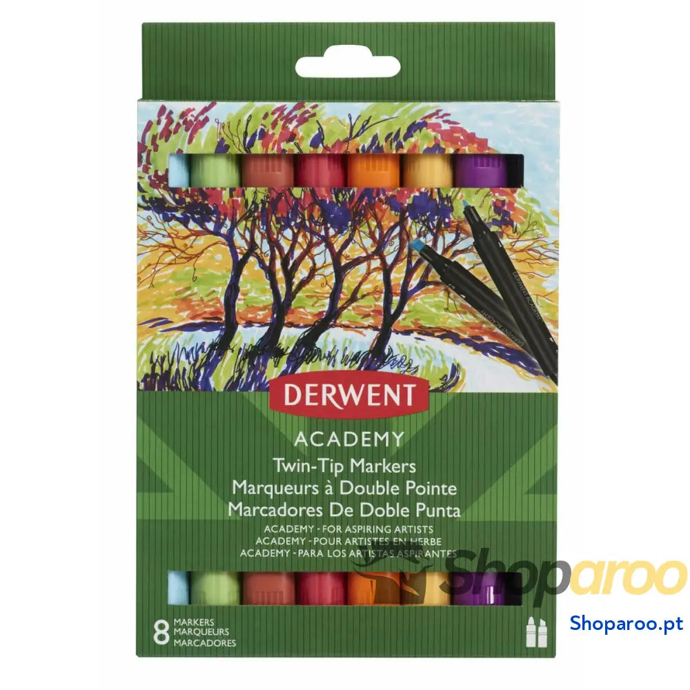 Conjunto de Canetas de Feltro DERWENT Academy Multicolor Ponta dupla 8 Peças