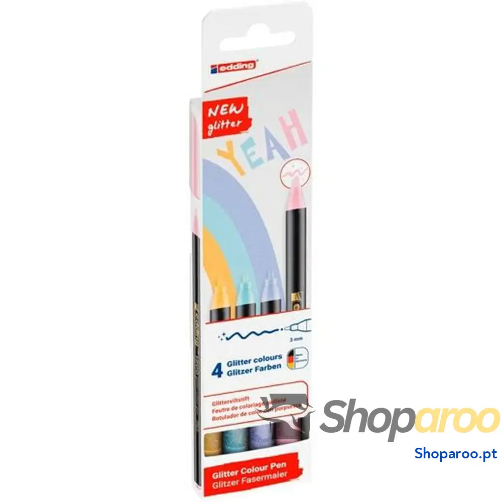 Conjunto de Canetas de Feltro Edding 1200 Multicolor Pastel Purpurina 4 Peças