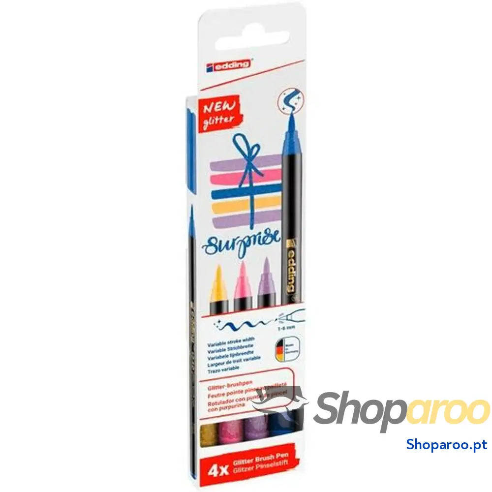 Conjunto de Canetas de Feltro Edding 1340 Brush Multicolor Purpurina Estojo 4 Peças