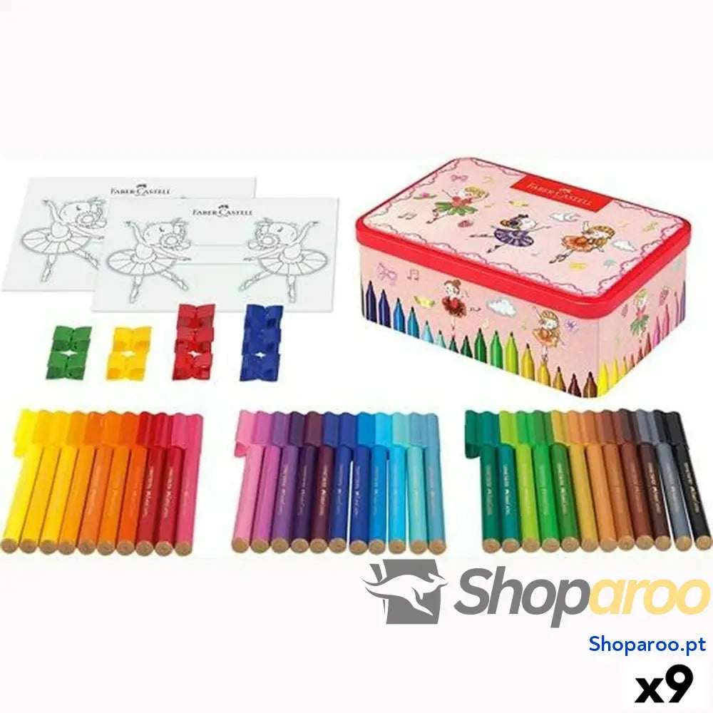 Conjunto de Canetas de Feltro Faber-Castell Connector Caixa de Metal Bailarina Multicolor (9 Unidades)