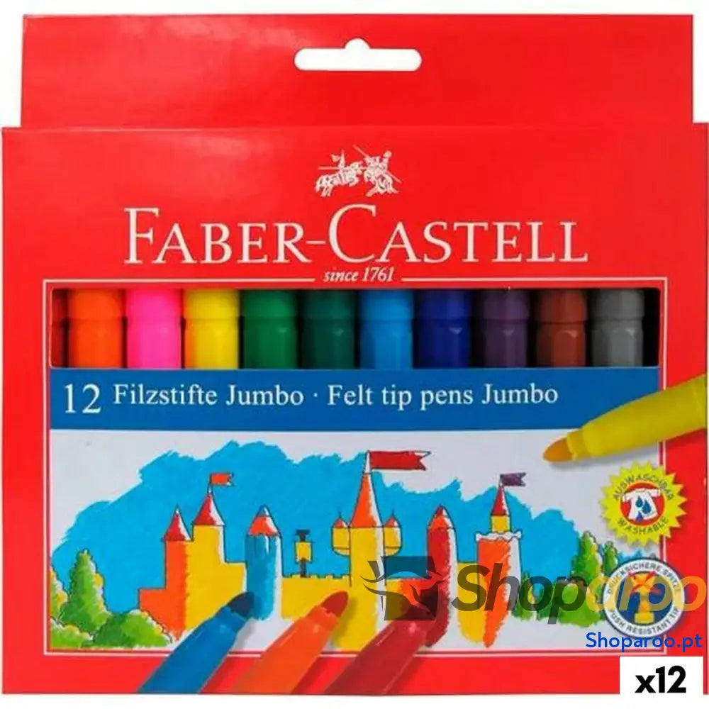 Conjunto de Canetas de Feltro Faber-Castell Jumbo Estojo Multicolor (12 Unidades)