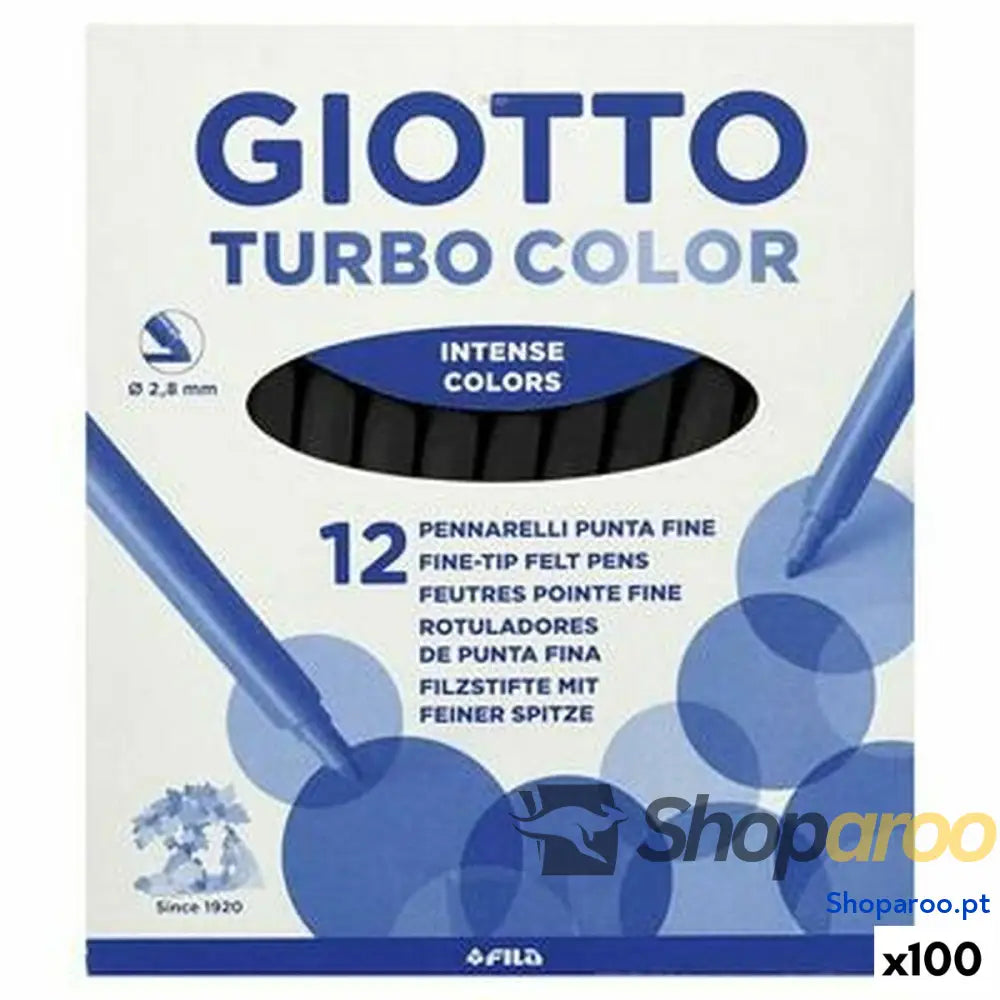 Conjunto de Canetas de Feltro Giotto TURBO COLOR Preto 12 Peças (100 Unidades)