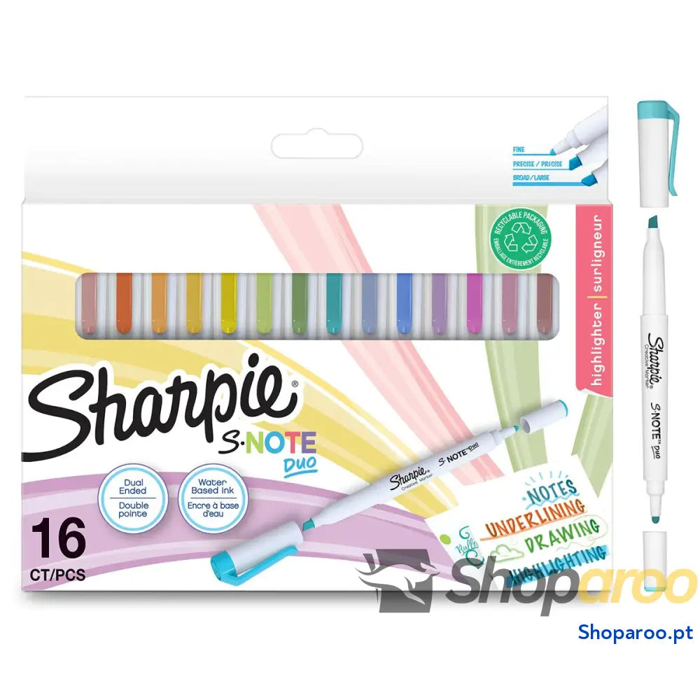 Conjunto de Canetas de Feltro Sharpie S-Note Duo Duplo 16 Peças
